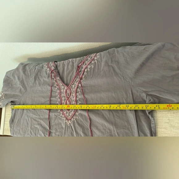 Ulla Popken Grey Embroidered Boho Artsy Tunic Lightweight Cotton Sz 16/18 - Picture 6 of 8